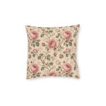 Vintage Rose Floral Square Pillow – Classic Botanical Throw Pillow