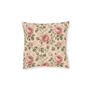 Vintage Rose Floral Square Pillow – Classic Botanical Throw Pillow