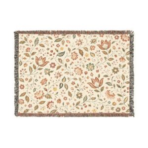 Floral Jacobean Woven Blanket | Vintage Floral Throw