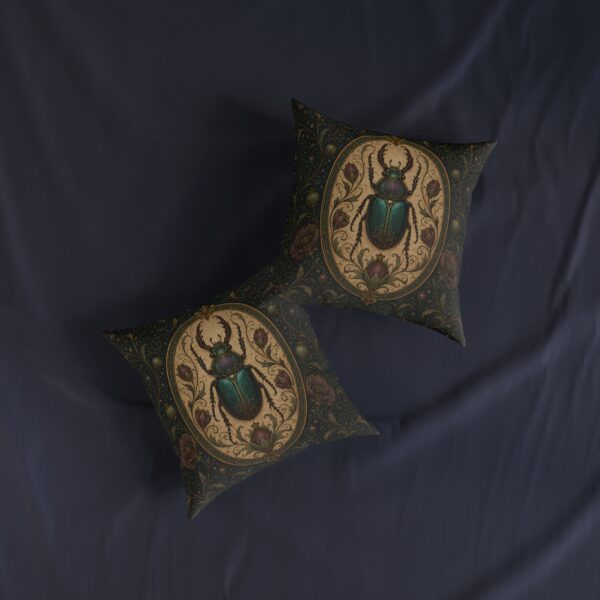Vintage Scarab Square Pillow — Ornate Beetle Decorative Throw Pillow