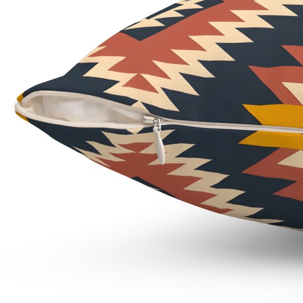 Square Pillow - Aztec Southwestern Print Design in Navy Blue, Burnt Orange, Yellow, and White