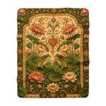 Vintage Botanical Frog Sherpa Blanket — Floral Tapestry Throw