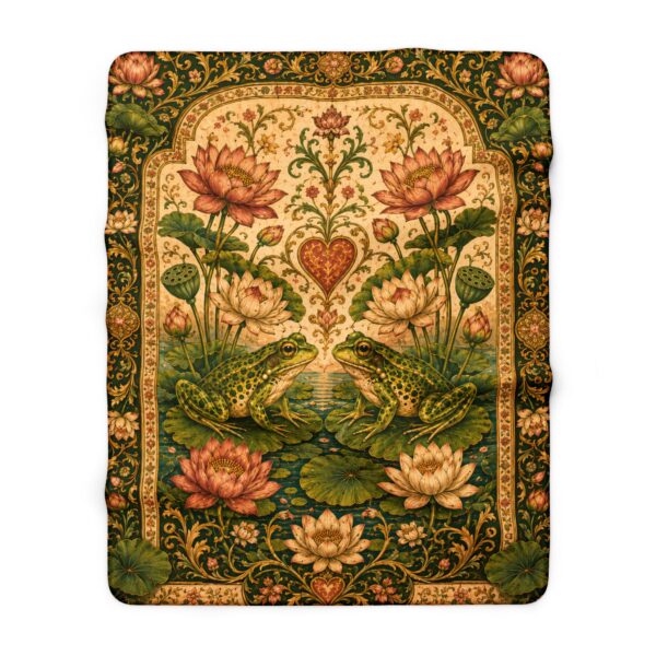 Vintage Botanical Frog Sherpa Blanket — Floral Tapestry Throw