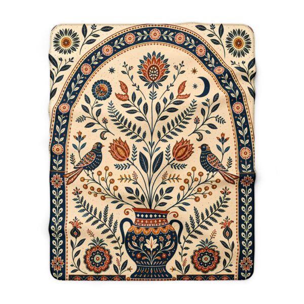 Boho Folk Art Sherpa Fleece Blanket — Floral Arch Vase Sherpa Throw