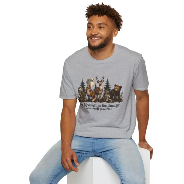 Moonlight in the Pines Wildlife T-Shirt — Deer, Bear, Fox & Owl Nature Tee