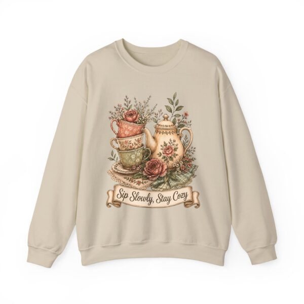 Vintage Tea Floral Crewneck Sweatshirt — “Sip Slowly, Stay Cozy”