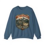 Vintage Mountain Camping Crewneck — "Map the Peaks / Camp the Quiet Miles"