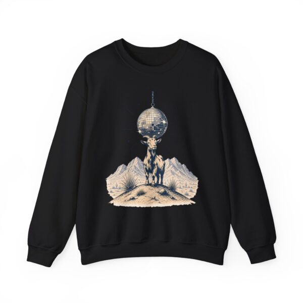 Goat Disco Crewneck Sweatshirt — Retro Disco Ball Farm Graphic