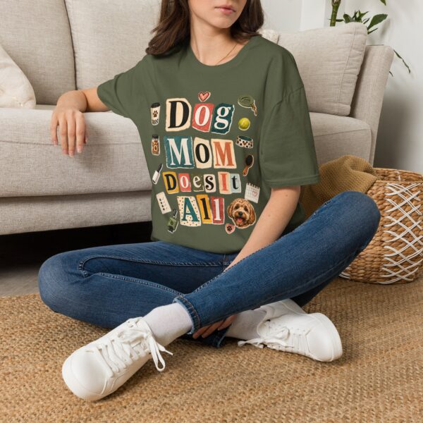 Dog Mom T-Shirt — "Dog Mom Does It All" Playful Collage Tee for Pet Lovers