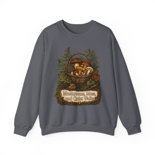 Mushroom Basket Sweatshirt — "Mushrooms, Moss, and Quiet Walks" Cozy Nature Crewneck