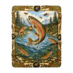 Rainbow Trout Fishing Sherpa Blanket — Cozy Vintage Trout Lake Cabin Throw