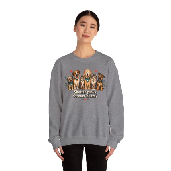 Shelter Paws Crewneck Sweatshirt — "Shelter Paws, Forever Hearts" Rescue Dog & Cat Pullover