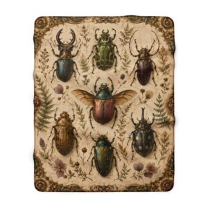 Vintage Beetle Botanical Insect Sherpa Fleece Blanket — Cozy Throw