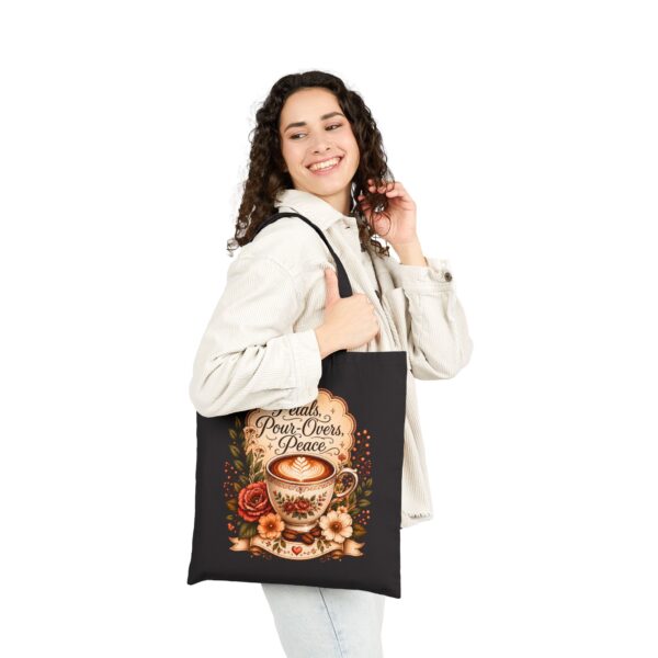 Canvas Tote Bag - Vintage Floral Coffee Cup Design (Latte Art)