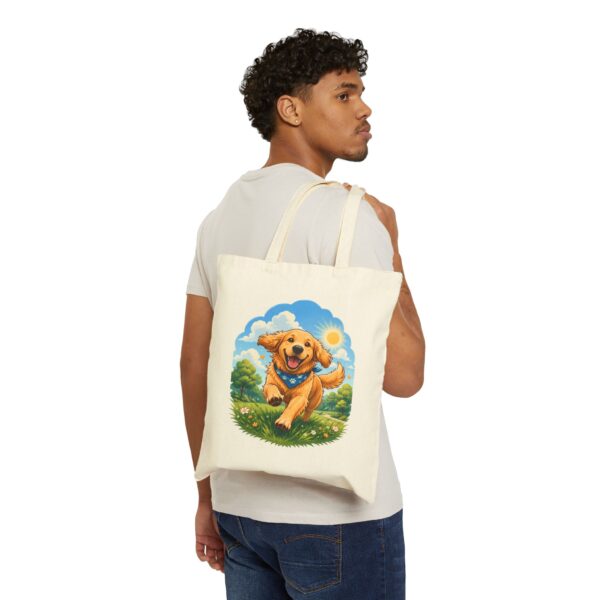 Happy Golden Retriever Running in Sunshine Canvas Tote Bag
