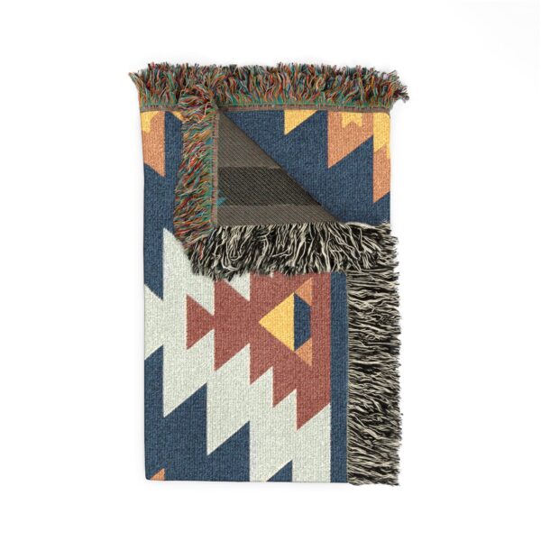 Woven Blanket - Aztec Southwestern Pattern Print in Navy Blue, Burnt Orange, Yellow, Gold, and White