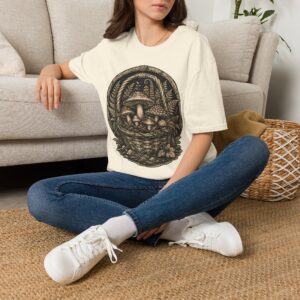 Vintage Mushroom Basket T-Shirt — Botanical Fungi Illustration Tee