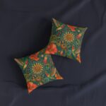 Sunflower & Hummingbird Floral Square Pillow | Vintage Garden Teal Accent