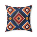 Square Pillow - Blue, Black, Orange, and Yellow Diamond Print