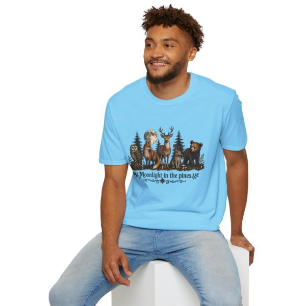 Moonlight in the Pines Wildlife T-Shirt — Deer, Bear, Fox & Owl Nature Tee