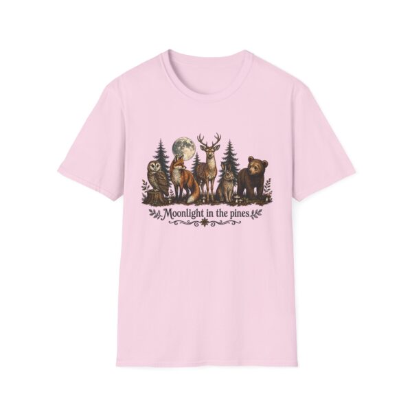 Moonlight in the Pines Wildlife T-Shirt — Deer, Bear, Fox & Owl Nature Tee