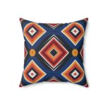 Square Pillow - Blue, Black, Orange, and Yellow Diamond Print