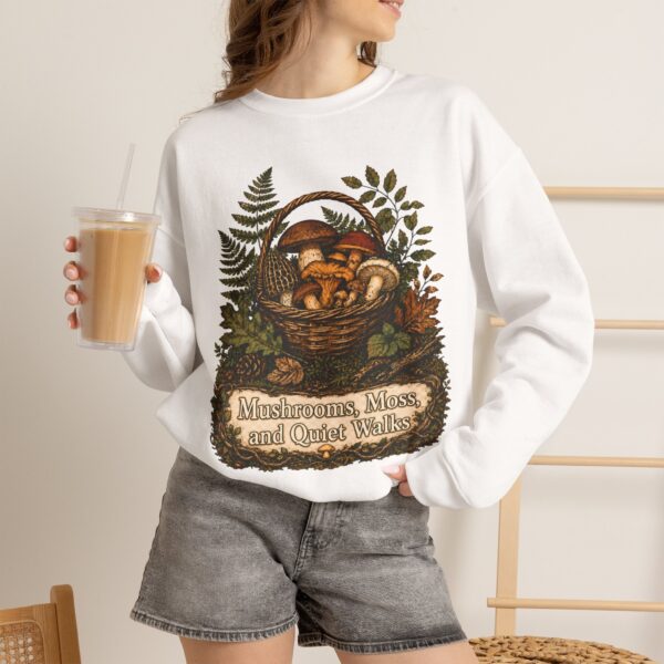 Mushroom Basket Sweatshirt — "Mushrooms, Moss, and Quiet Walks" Cozy Nature Crewneck