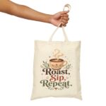 Roast Sip Repeat Coffee Tote Bag — Canvas Coffee Lover Grocery Tote
