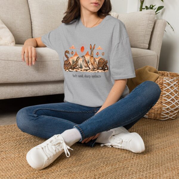 Desert Wildlife Illustration T-Shirt | Rabbit Snake Tortoise Birds, Soft Sand Vibe