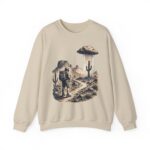 Desert Hiker with Lone Raincloud Crewneck Sweatshirt | Western Cactus Illustration