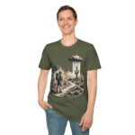 Desert hiker with lone raining cactus T-Shirt | Monochrome screenprint