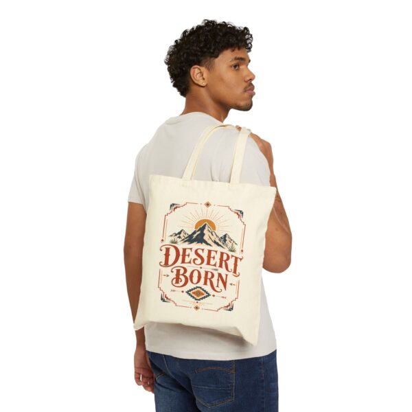 Desert Born Cotton Canvas Tote — Vintage Southwest Mountain Sun Eco Shopper