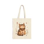 Boho Cat Canvas Tote — Smiling Tabby Moon & Stars