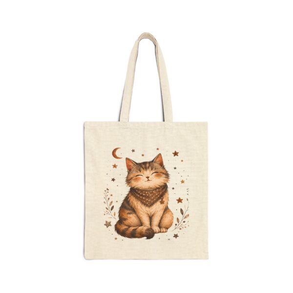 Boho Cat Canvas Tote — Smiling Tabby Moon & Stars