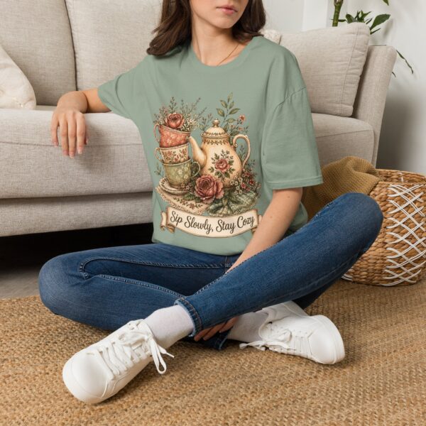 Tea Time Floral T-Shirt — "Sip Slowly, Stay Cozy" Vintage Teapot Tee