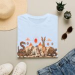 Desert Wildlife Illustration T-Shirt | Rabbit Snake Tortoise Birds, Soft Sand Vibe