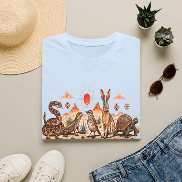 Desert Wildlife Illustration T-Shirt | Rabbit Snake Tortoise Birds, Soft Sand Vibe