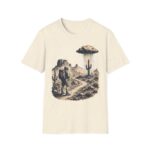 Desert hiker with lone raining cactus T-Shirt | Monochrome screenprint