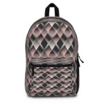 Backpack - Pink, Gray, and Black Diamond Geometric Pattern Print