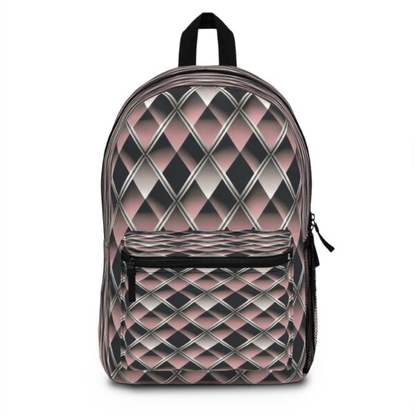 Backpack - Pink, Gray, and Black Diamond Geometric Pattern Print