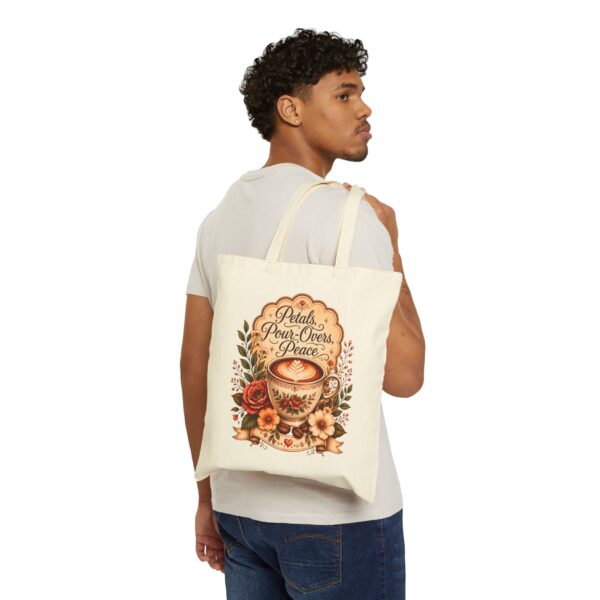 Canvas Tote Bag - Vintage Floral Coffee Cup Design (Latte Art)