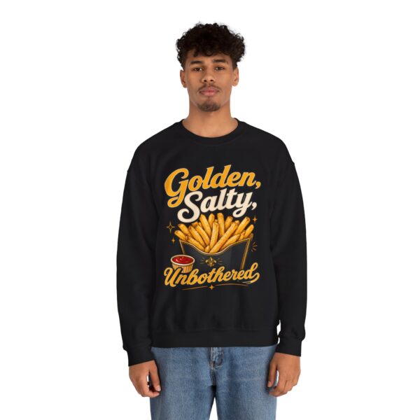 French Fry Crewneck Sweatshirt — "Golden, Salty, Unbothered" Graphic