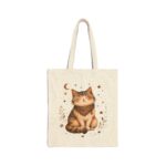 Boho Cat Canvas Tote — Smiling Tabby Moon & Stars