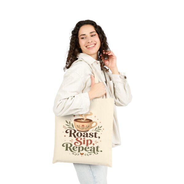Roast Sip Repeat Coffee Tote Bag — Canvas Coffee Lover Grocery Tote
