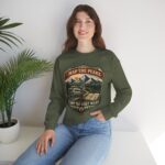 Vintage Mountain Camping Crewneck — "Map the Peaks / Camp the Quiet Miles"