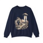 Desert Hiker with Lone Raincloud Crewneck Sweatshirt | Western Cactus Illustration