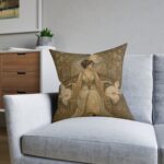 Art Nouveau Cat Lady Square Pillow — Vintage Woman with White Cats Decorative Throw Pillow