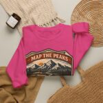 Vintage Mountain Camping Crewneck — "Map the Peaks / Camp the Quiet Miles"