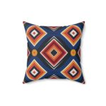 Square Pillow - Blue, Black, Orange, and Yellow Diamond Print