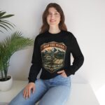 Vintage Mountain Camping Crewneck — "Map the Peaks / Camp the Quiet Miles"
